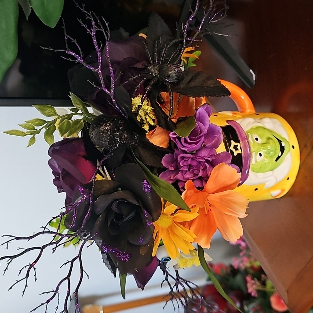 This Is Not VENUS ET FLEUR. Halloween Witch Mug with Faux Floral Arrangement